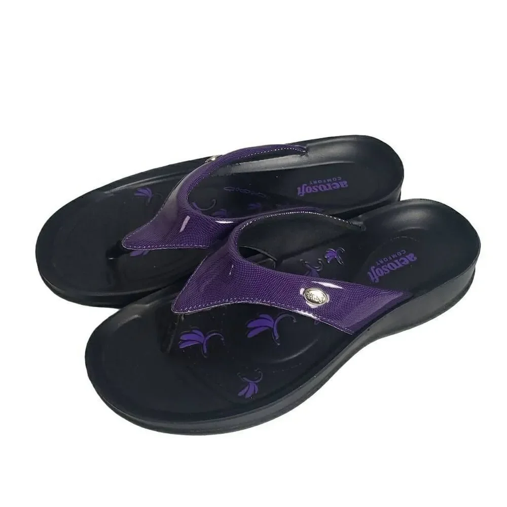 Aerosoft Comfort Purple and Black Flip Flops Size 39 /8‎
